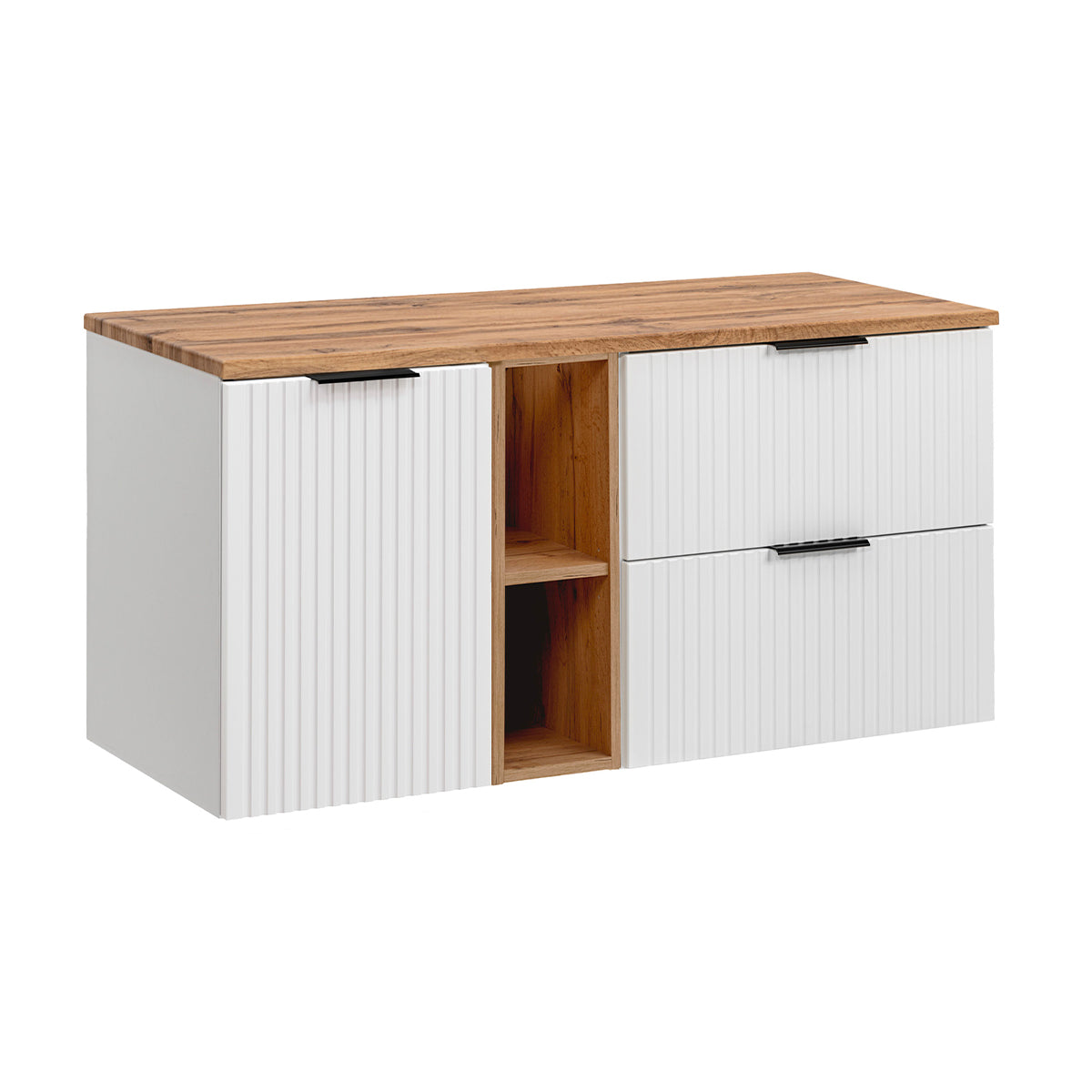Meuble sous-vasque 120cm 2 niches panier à linge Adriel Blanc - vue 2
