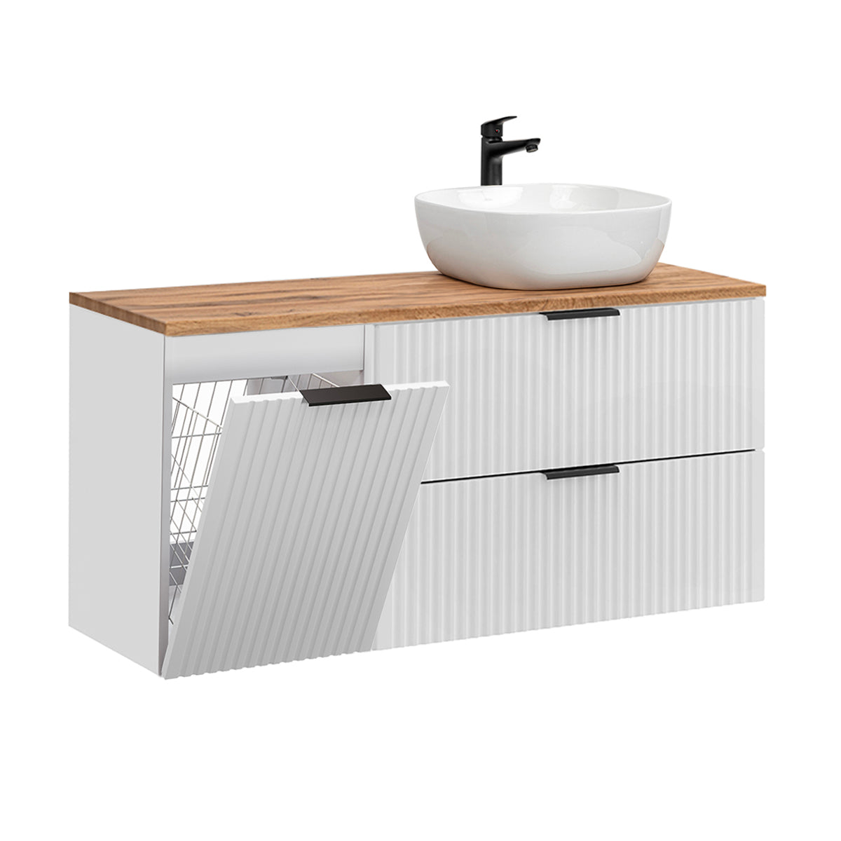 Meuble simple vasque 120cm panier à linge Adriel Blanc