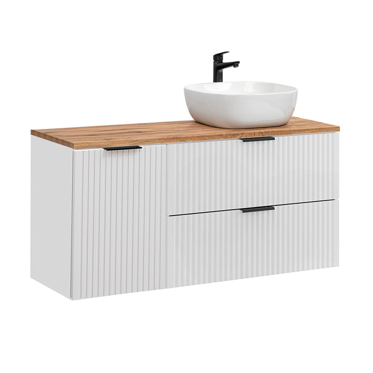 Meuble simple vasque 120cm panier à linge Adriel Blanc - vue 2