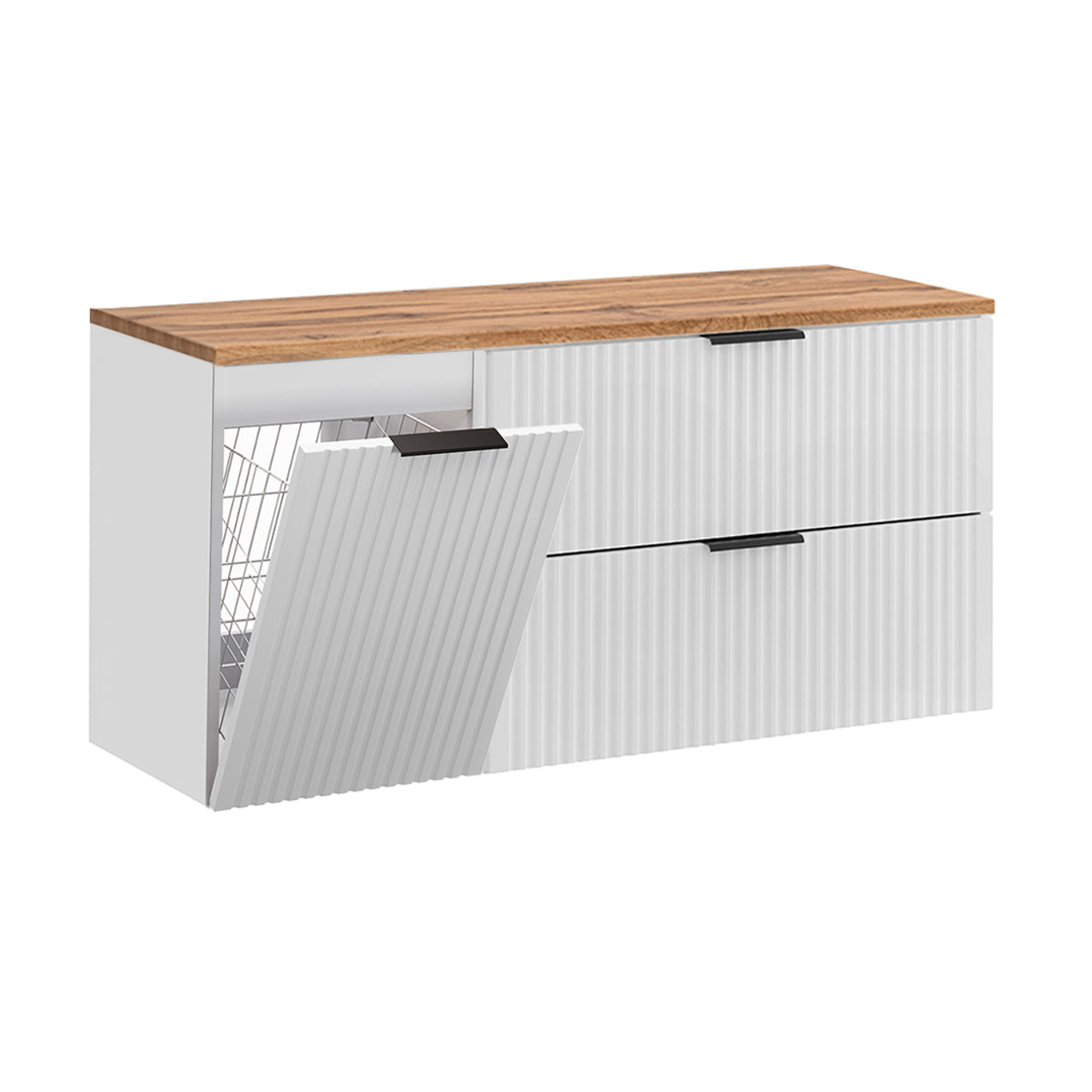 Meuble sous-vasque 120cm panier à linge Adriel Blanc