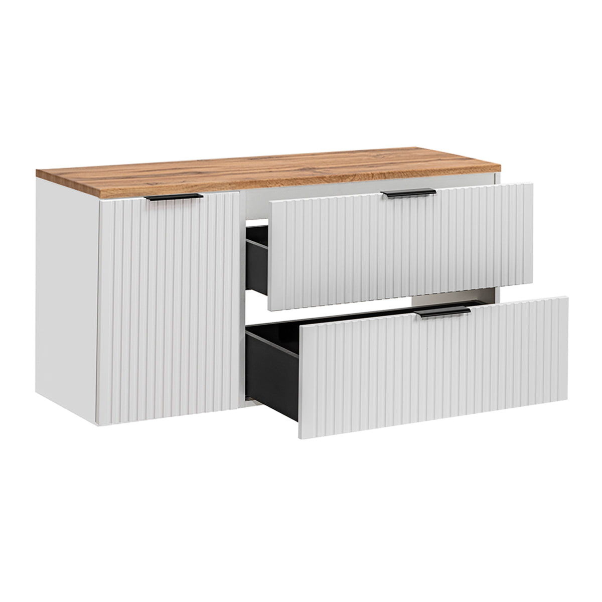 Ensemble meuble simple vasque 120cm panier à linge et colonne Adriel Blanc - vue 4