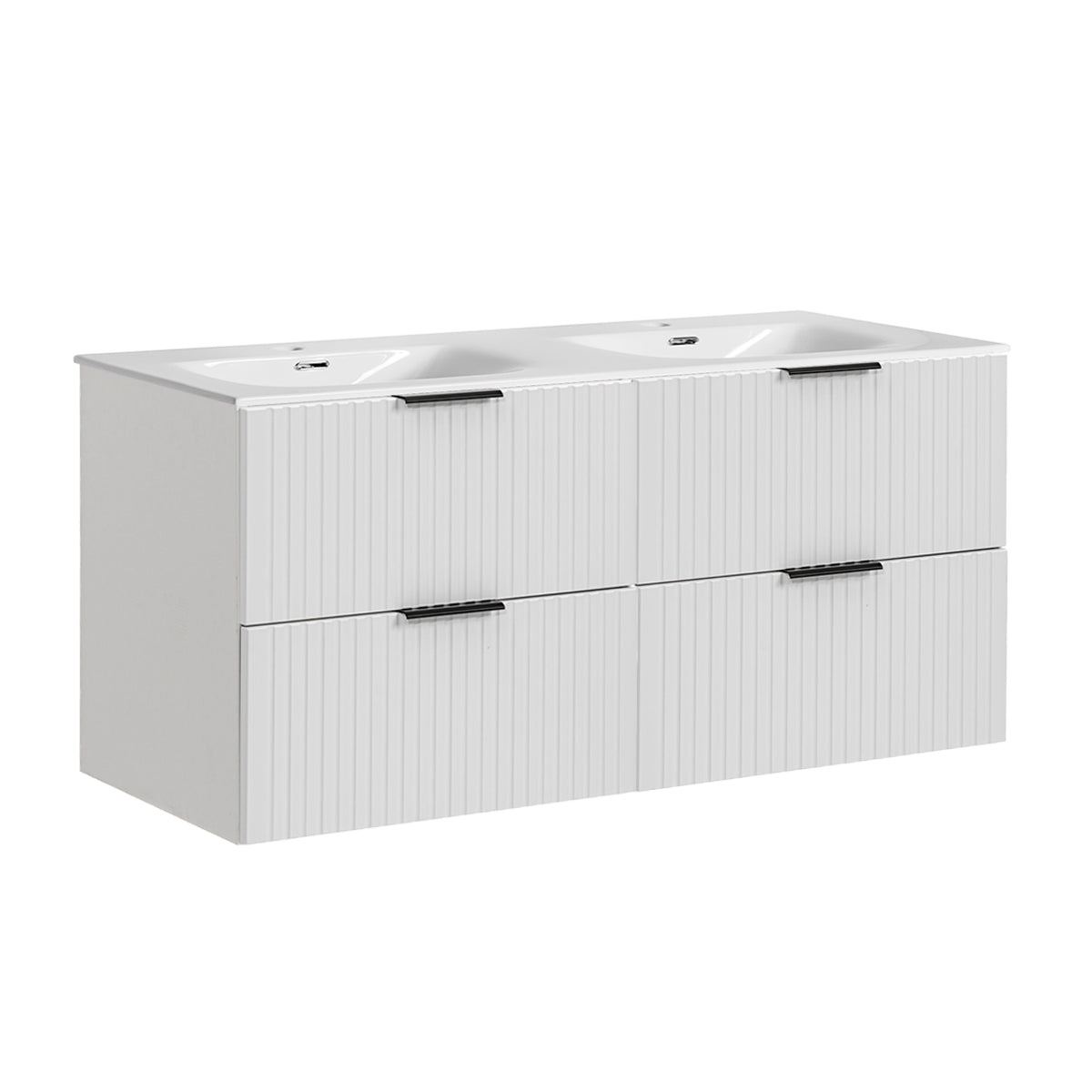 Ensemble meuble double vasque encastrée 120cm et colonne Adriel Blanc - vue 3