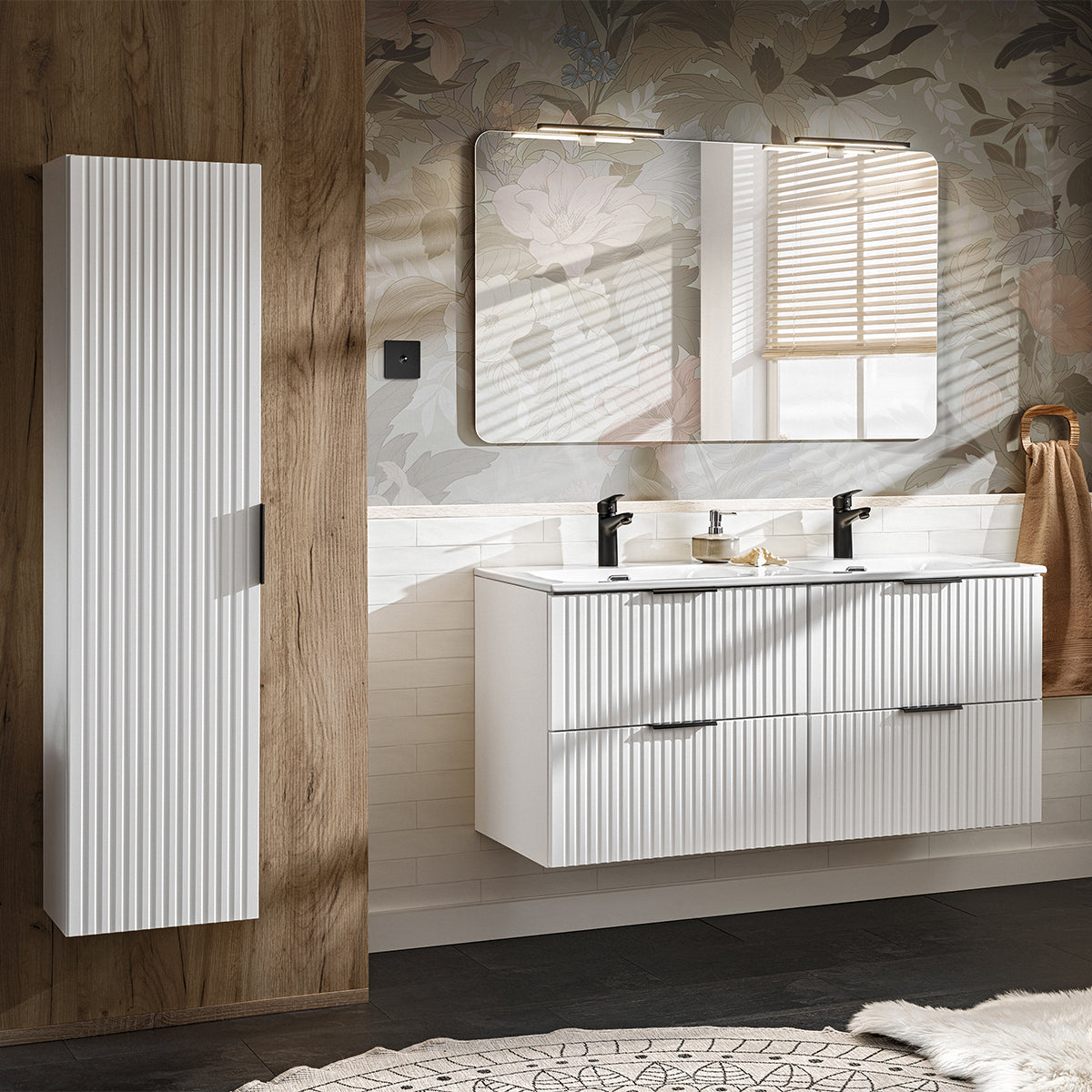 Meuble double vasque encastrée 120cm Adriel Blanc - vue 3