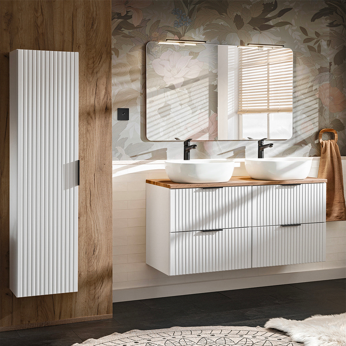 Ensemble meuble double vasque 120cm et colonne Adriel Blanc