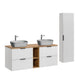 Ensemble meuble double vasque 140cm 2 niches et colonne Adriel Blanc et effet Pierre