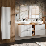 Ensemble meuble double vasque 140cm 2 niches et colonne Adriel Blanc