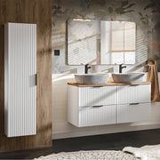 Ensemble meuble double vasque 120cm et colonne Adriel Blanc et effet Pierre