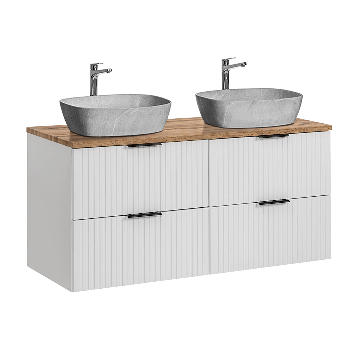 Ensemble meuble double vasque 120cm et colonne Adriel Blanc et effet Pierre - vue 6