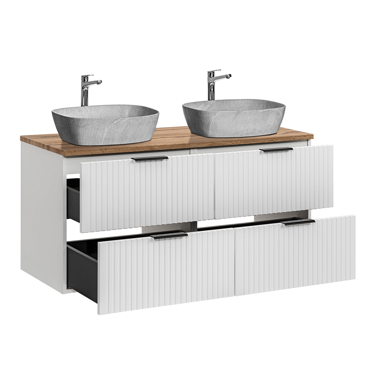 Ensemble meuble double vasque 120cm et colonne Adriel Blanc et effet Pierre - vue 7