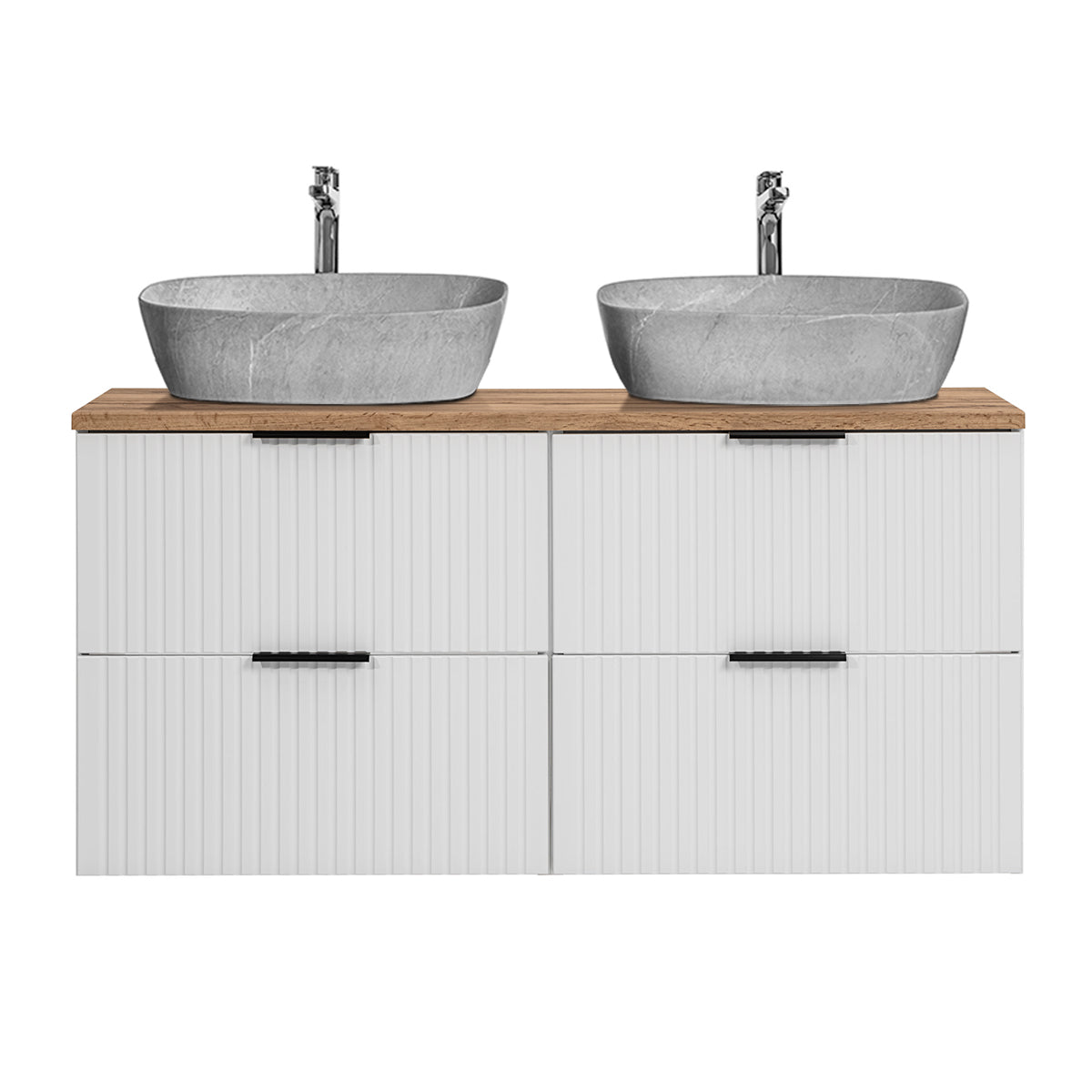Meuble double vasque effet pierre 120cm Adriel Blanc - vue 3