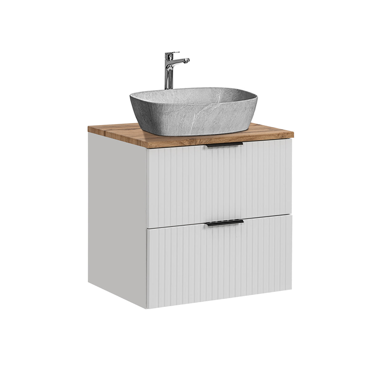 Meuble simple vasque effet pierre 60cm Adriel Blanc