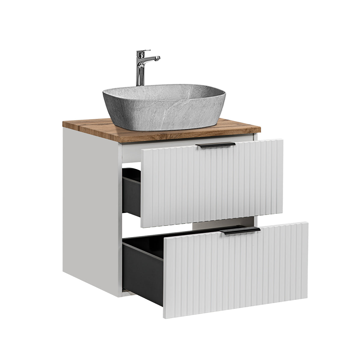 Meuble simple vasque effet pierre 60cm Adriel Blanc - vue 2
