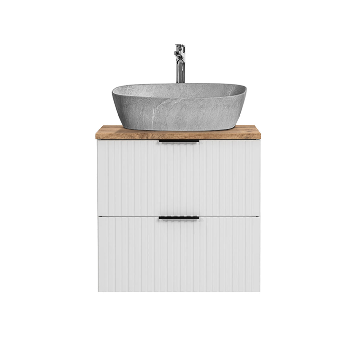 Meuble simple vasque effet pierre 60cm Adriel Blanc - vue 3