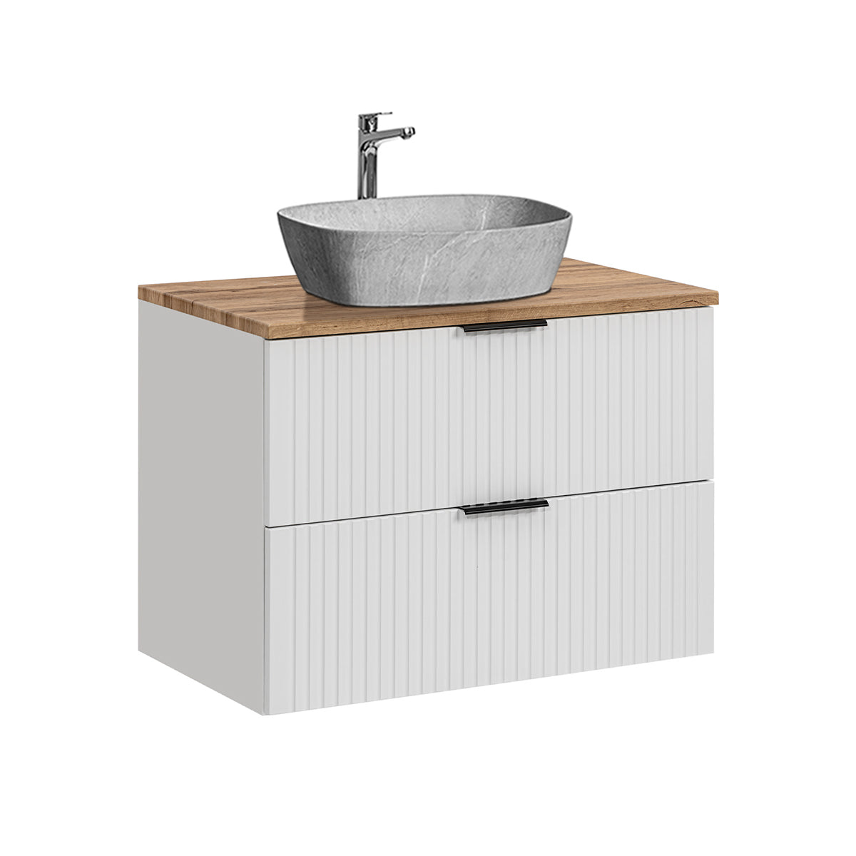 Ensemble meuble simple vasque 80cm et colonne Adriel Blanc et effet Pierre - vue 7