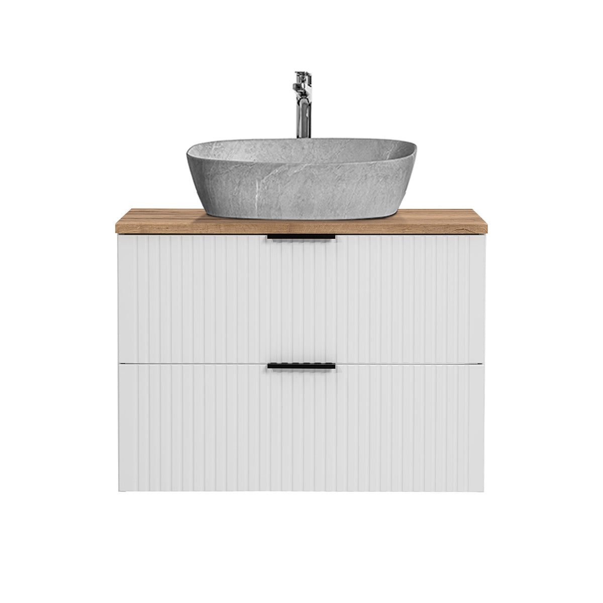 Meuble simple vasque effet pierre 80cm Adriel Blanc - vue 3