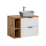 Meuble simple vasque effet pierre 80cm 2 niches Adriel Blanc