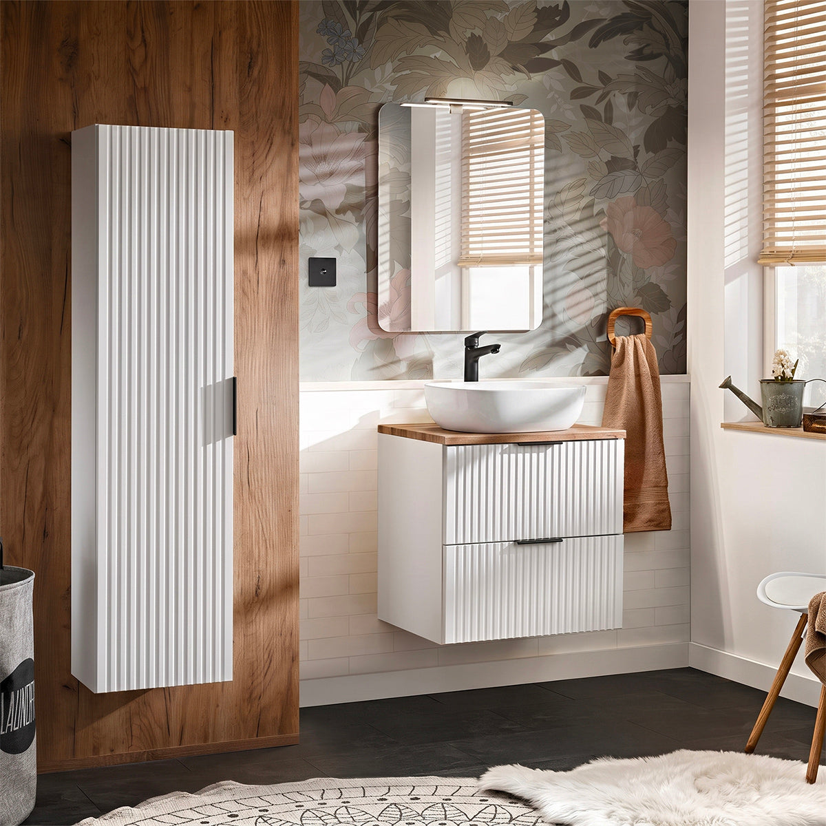 Ensemble meuble simple vasque 60cm et colonne Adriel Blanc