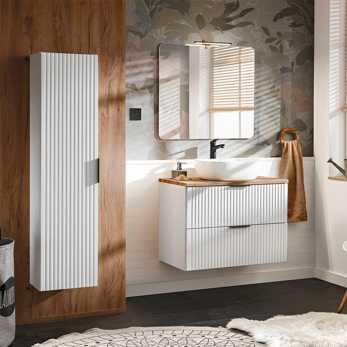 Ensemble meuble simple vasque 80cm et colonne Adriel Blanc