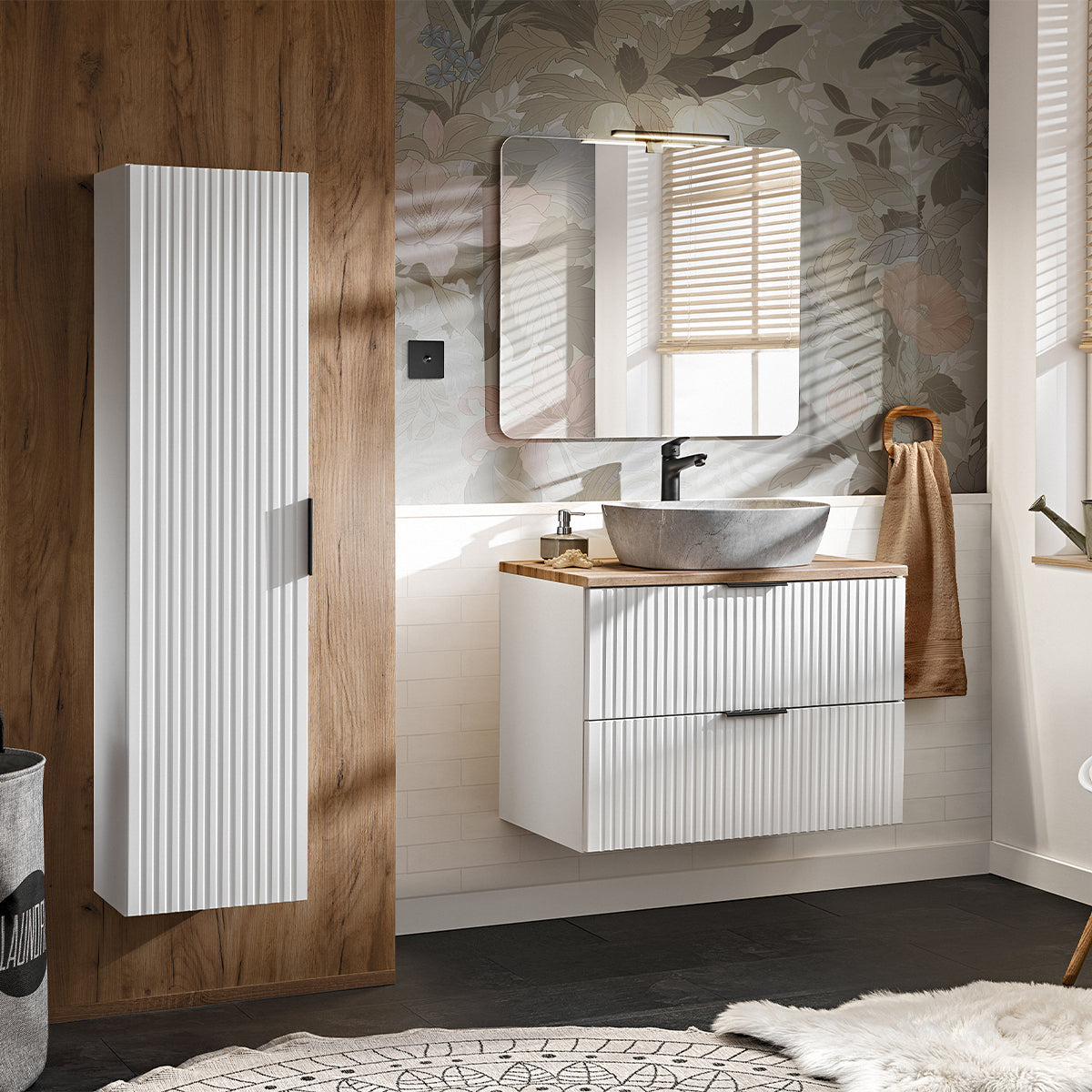 Meuble simple vasque effet pierre 80cm Adriel Blanc - vue 4