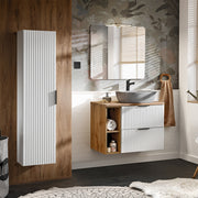 Ensemble meuble simple vasque 80cm 2 niches et colonne Adriel Blanc et effet Pierre