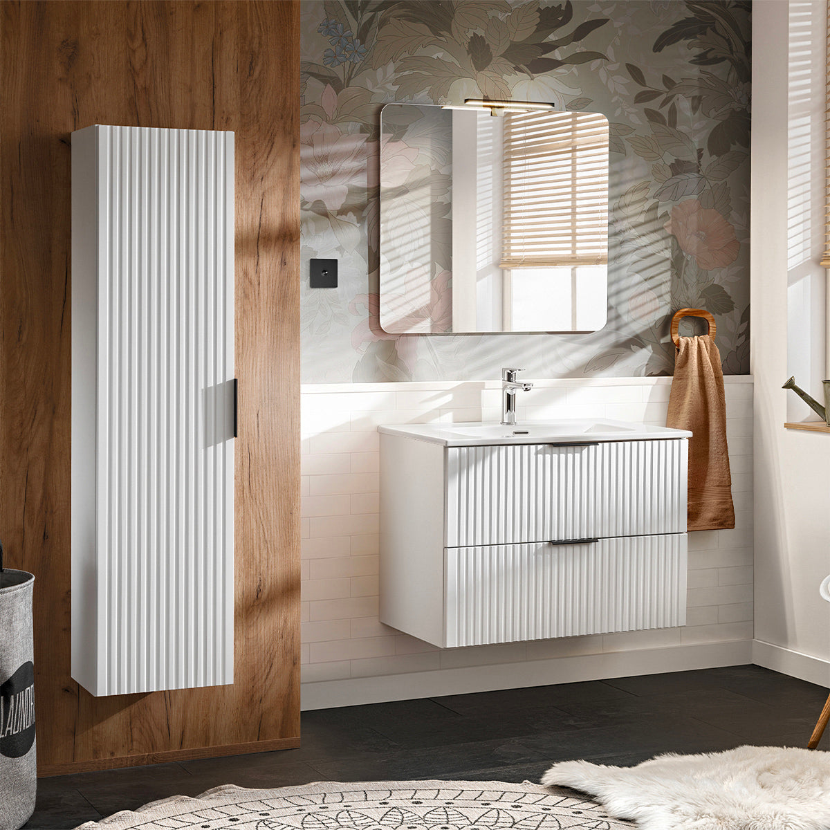 Ensemble meuble simple vasque encastrée 80cm et colonne Adriel Blanc