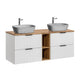 Meuble double vasque effet pierre 140cm 2 niches Adriel Blanc