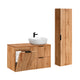Ensemble meuble simple vasque 100cm panier à linge et colonne Adriel Bois