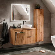 Ensemble meuble simple vasque 100cm panier à linge et colonne Adriel Bois