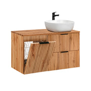 Meuble simple vasque 100cm panier à linge Adriel Bois