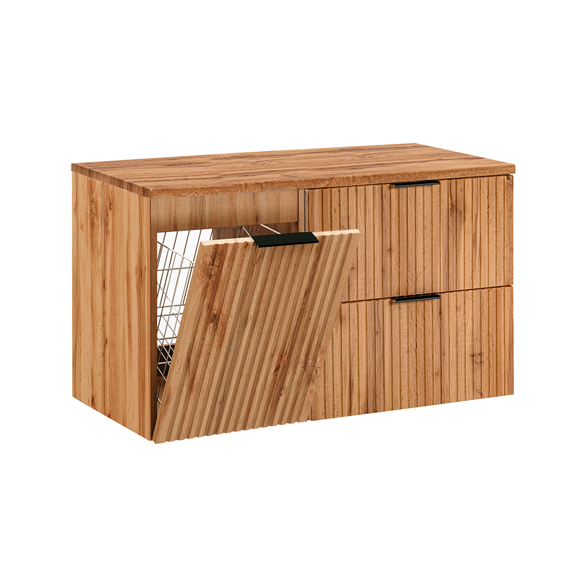 Meuble sous-vasque 100cm panier à linge Adriel Bois