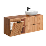 Meuble simple vasque 140cm 2 niches panier à linge Adriel Bois