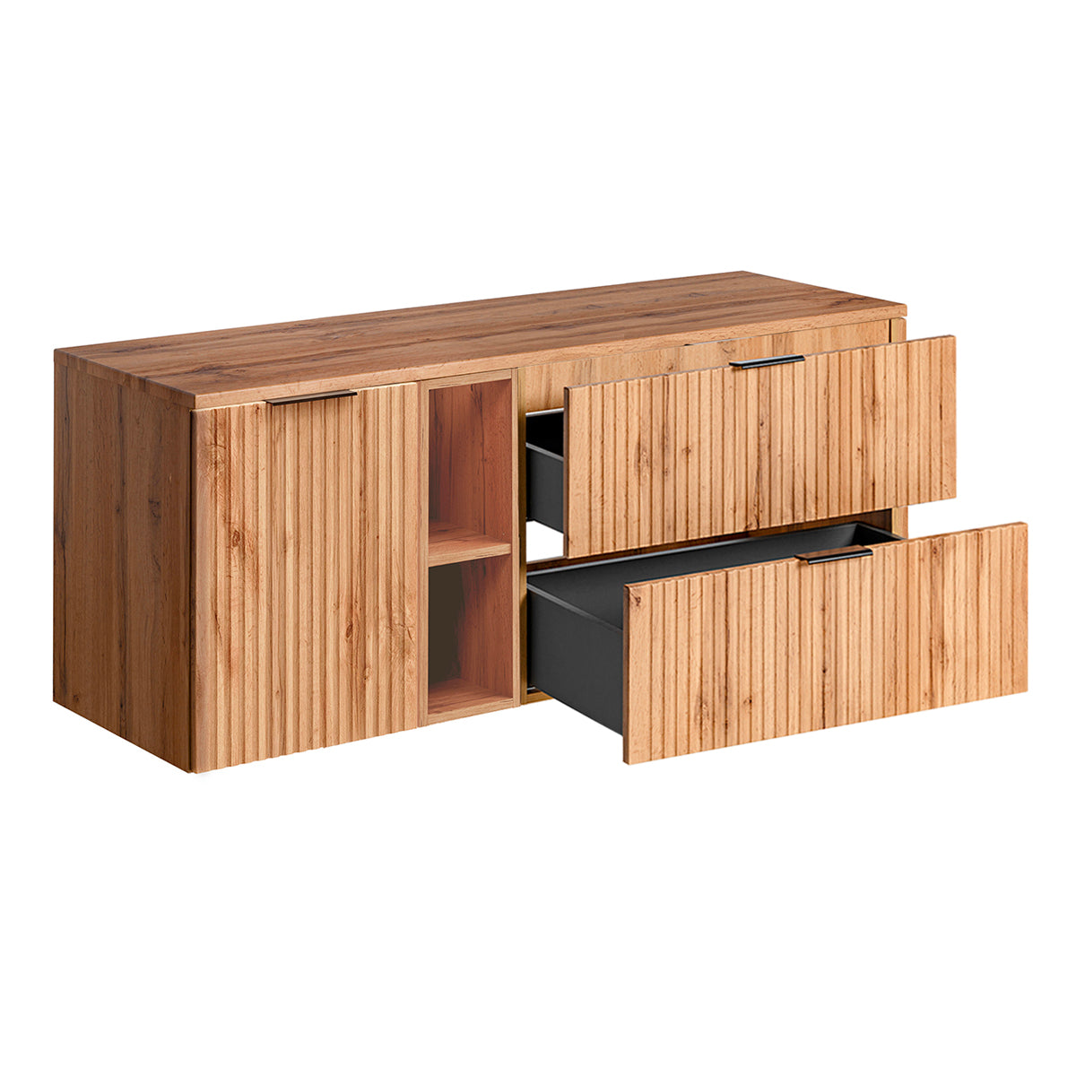 Ensemble meuble simple vasque 140cm 2 niches panier à linge et colonne Adriel Bois - vue 4
