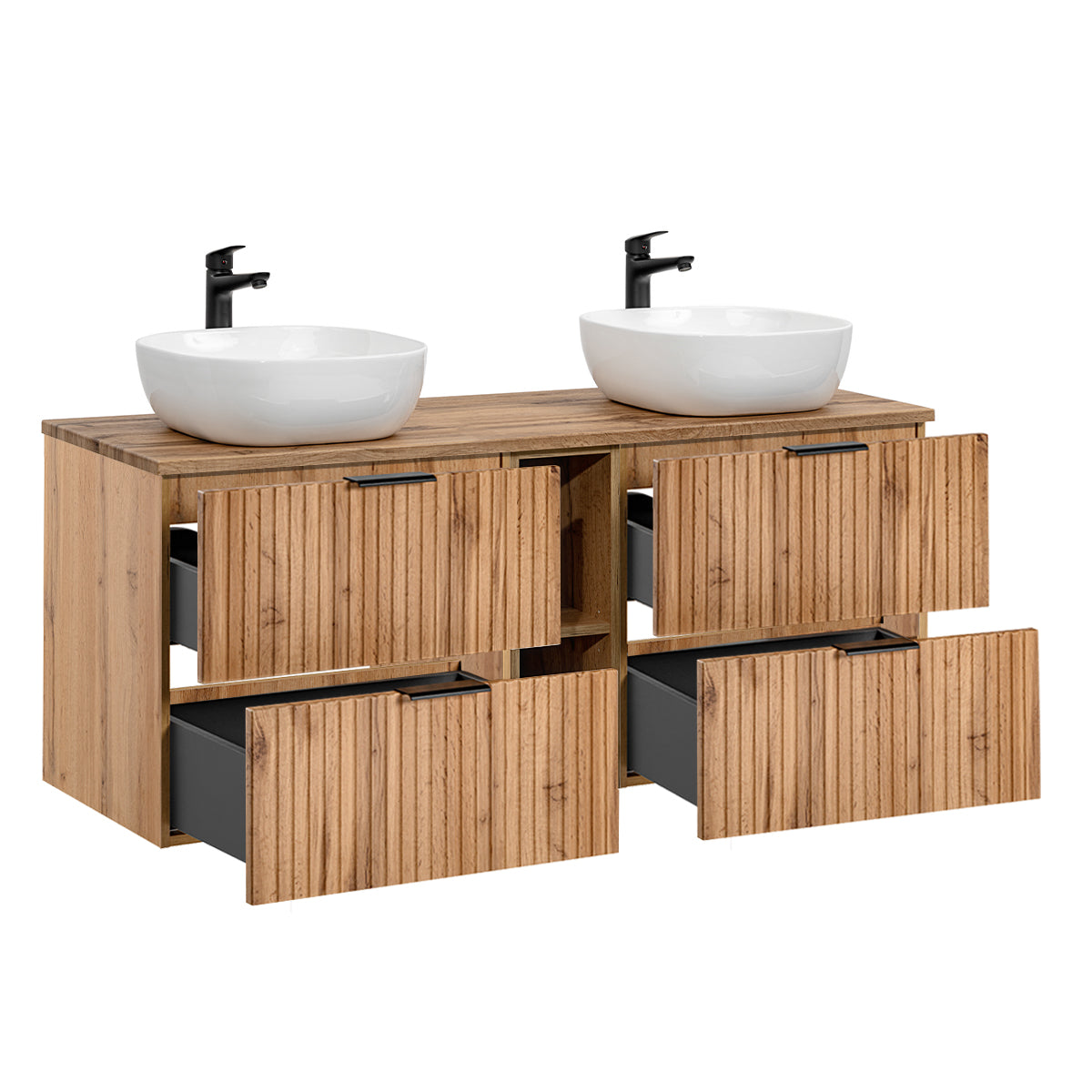 Meuble double vasque 140cm 2 niches Adriel Bois - vue 2