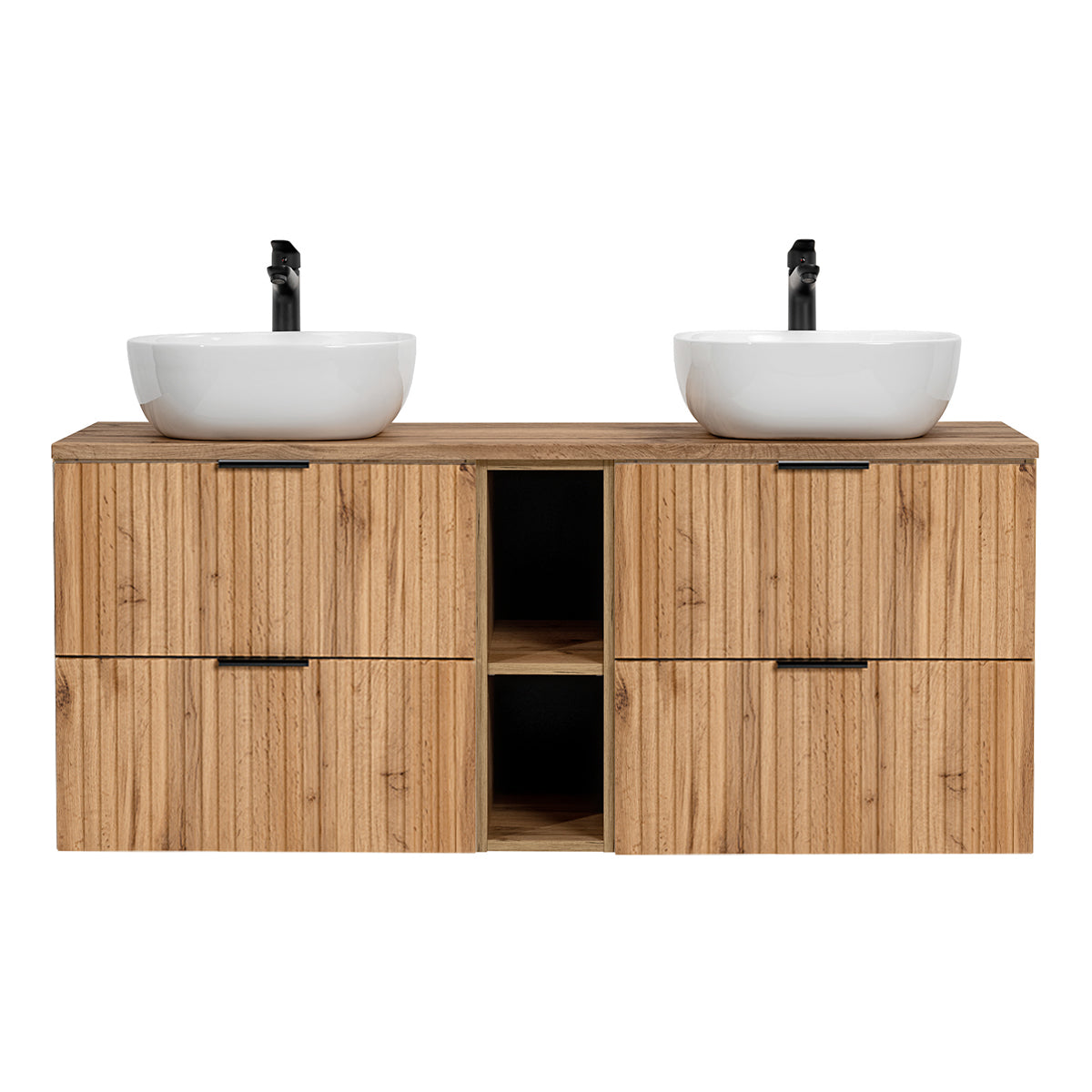 Meuble double vasque 140cm 2 niches Adriel Bois - vue 3