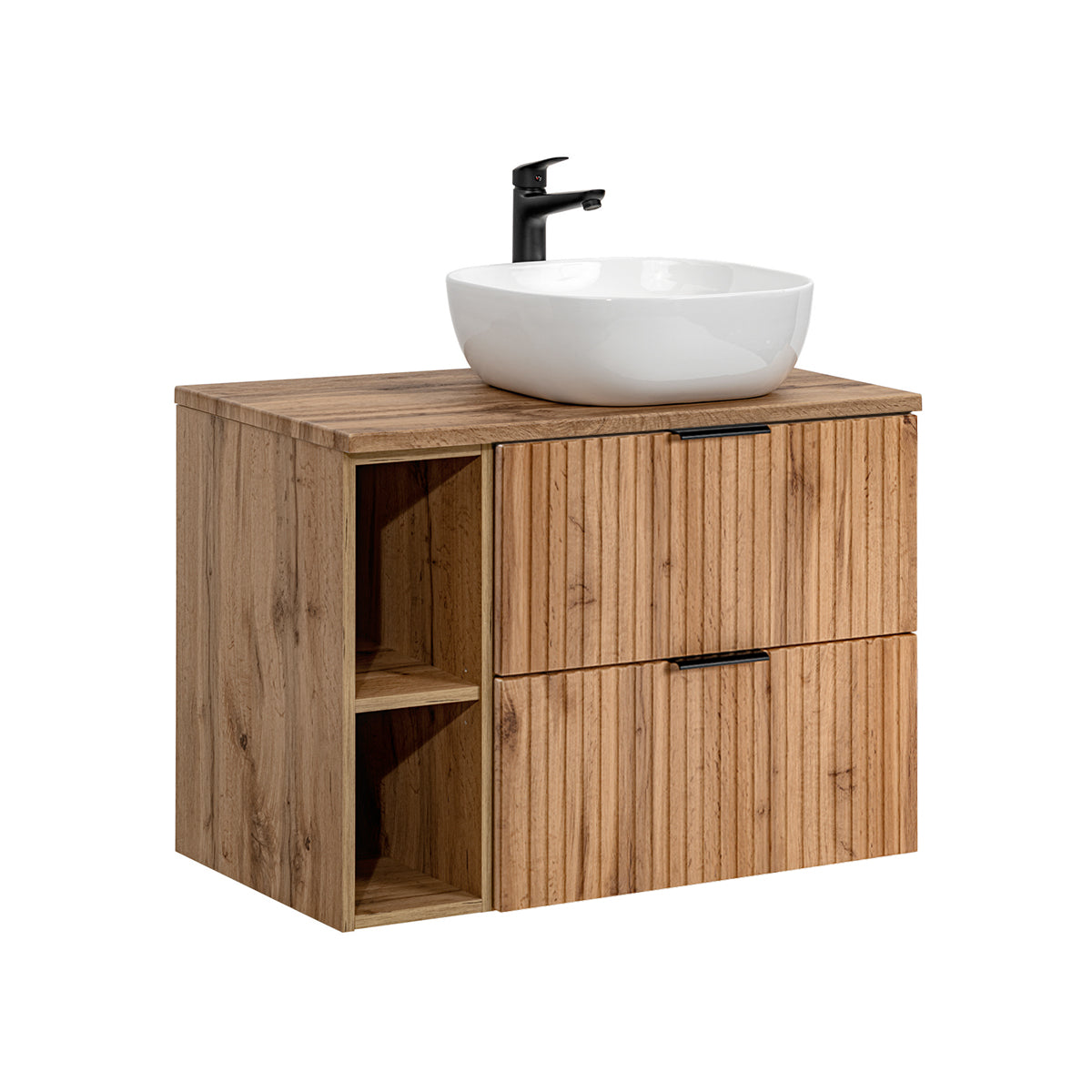 Ensemble meuble simple vasque 80cm 2 niches et colonne Adriel Bois - vue 3
