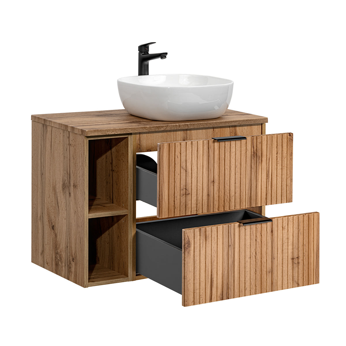 Meuble simple vasque 80cm 2 niches Adriel Bois - vue 2