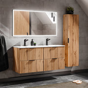 Ensemble meuble double vasque encastrée 120cm et colonne Adriel Bois