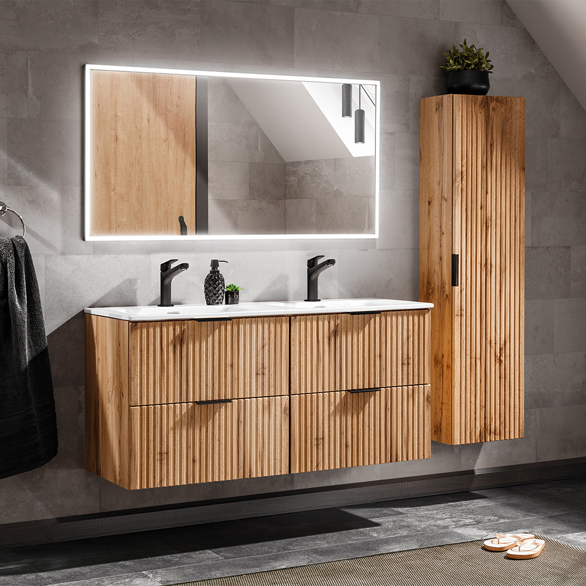 Meuble double vasque encastrée 120cm Adriel Bois - vue 5