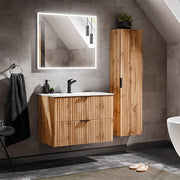 Ensemble meuble simple vasque encastrée 80cm et colonne Adriel Bois