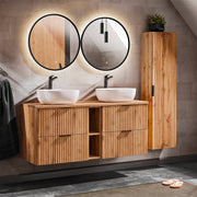 Ensemble meuble double vasque 140cm 2 niches et colonne Adriel Bois