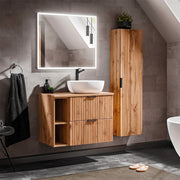 Ensemble meuble simple vasque 80cm 2 niches et colonne Adriel Bois