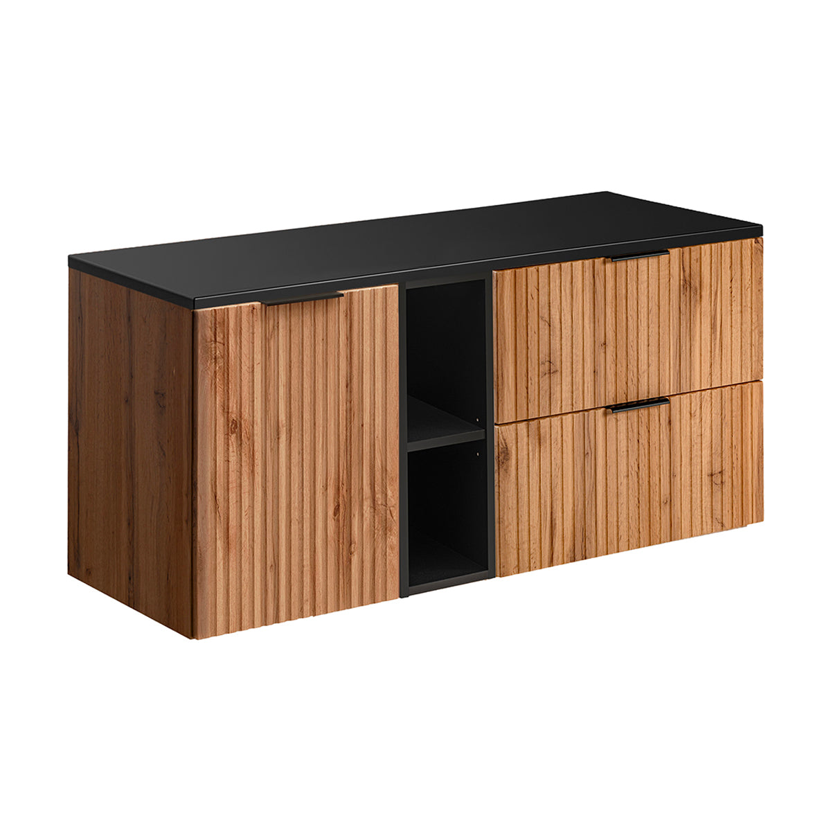 Meuble sous-vasque 120cm 2 niches panier à linge Adriel Bois et Noir - vue 2