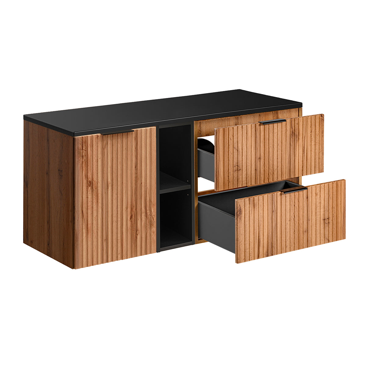 Meuble simple vasque 120cm 2 niches panier à linge Adriel Bois et Noir - vue 3