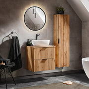 Ensemble meuble simple vasque 60cm miroir LED et colonne Adriel Bois