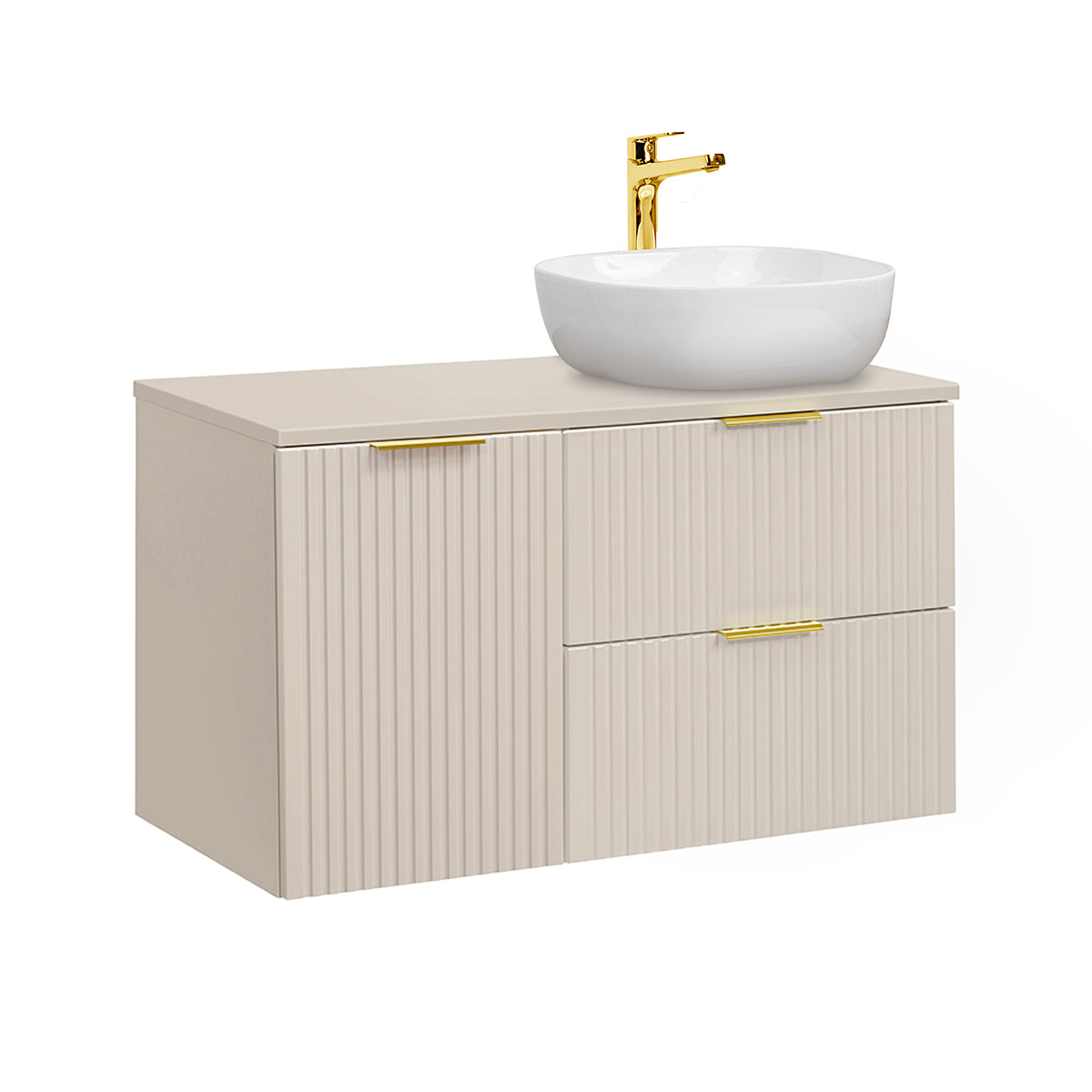 Meuble simple vasque 100cm panier à linge Adriel Cachemire - vue 2