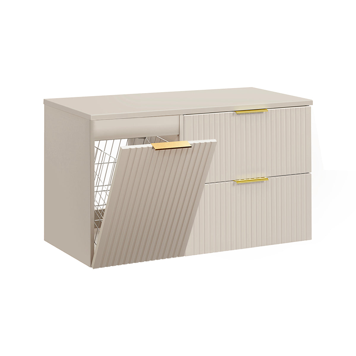Meuble sous-vasque 100cm panier à linge Adriel Cachemire