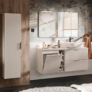 Ensemble meuble simple vasque 140cm 3 niches panier à linge et colonne Adriel Cachemire