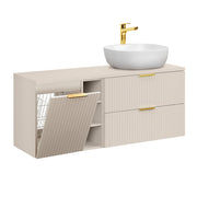 Meuble simple vasque 140cm 3 niches panier à linge Adriel Cachemire