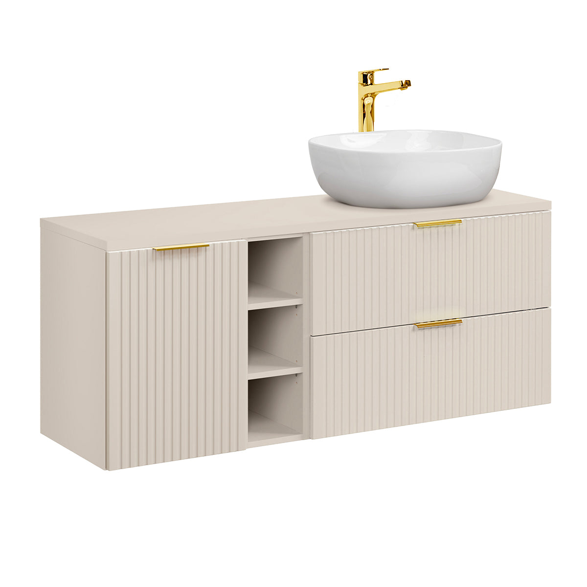 Meuble simple vasque 140cm 3 niches panier à linge Adriel Cachemire - vue 2