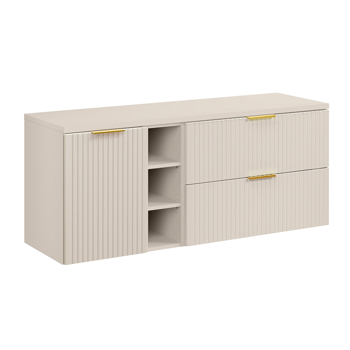 Meuble sous-vasque 140cm 3 niches panier à linge Adriel Cachemire - vue 2